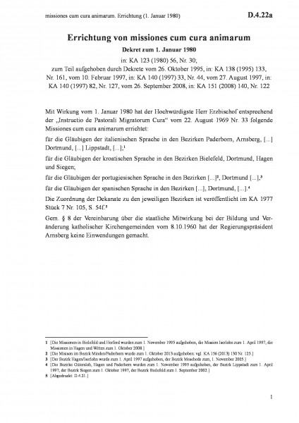 D.4.22a missiones cum cura animarum. Errichtung (1. Januar 1980)