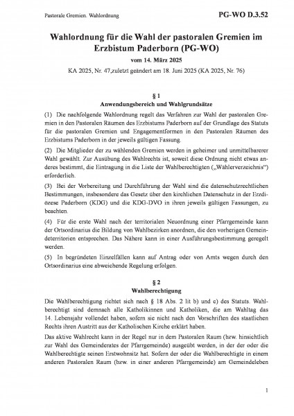D.3.52 Pastorale Gremien. Wahlordnung