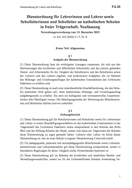 F.6.26 Dienstordnung für Lehrer und Schulleiter
