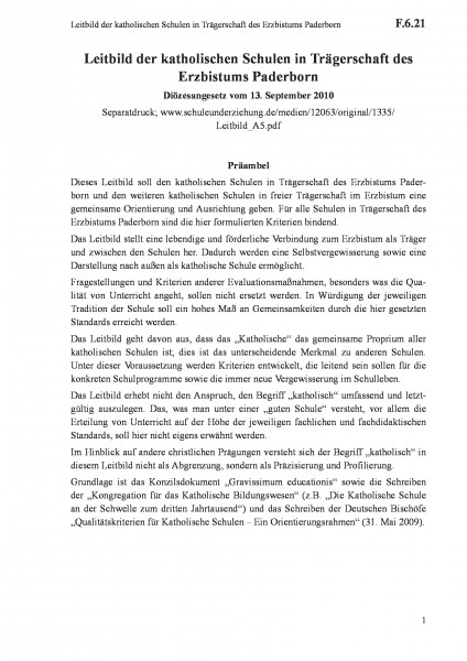 F.6.21 Leitbild der katholischen Schulen in Trägerschaft des Erzbistums Paderborn