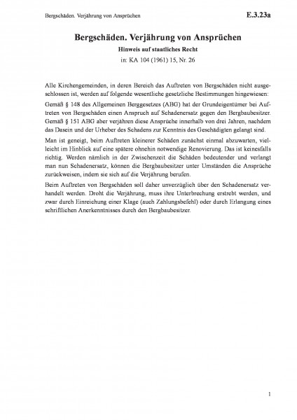 E.3.23a Bergschäden. Verjährung von Ansprüchen