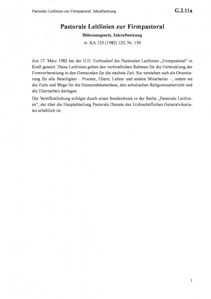 G.2.11a Pastorale Leitlinien zur Firmpastoral. Inkraftsetzung