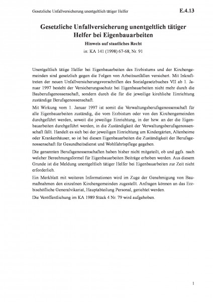 E.4.13 Gesetzliche Unfallversicherung unentgeltlich tätiger Helfer