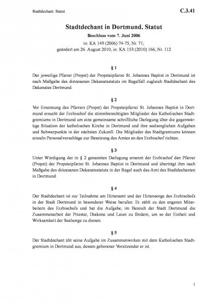 C.3.41 Stadtdechant. Statut