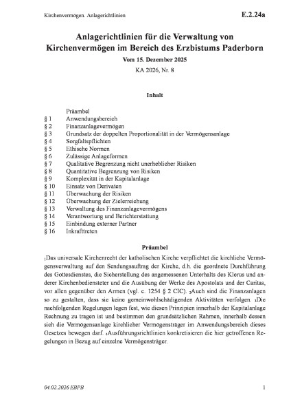 E.2.24a Kirchenvermögen. Anlagerichtlinien