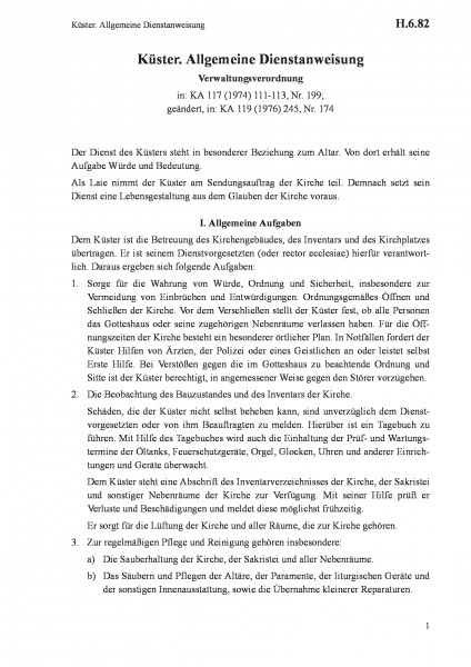 H.6.82 Küster. Allgemeine Dienstanweisung