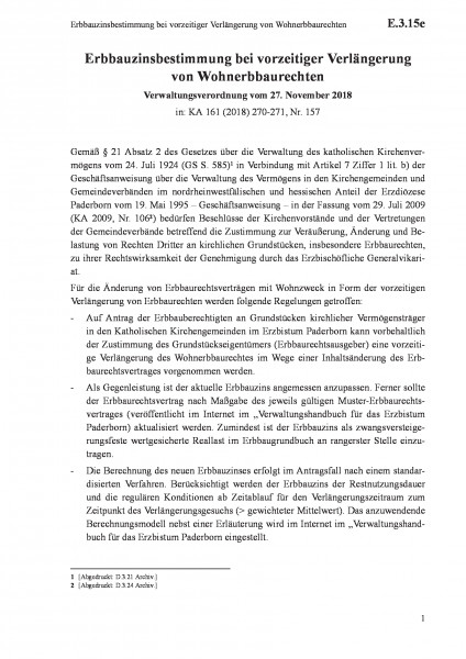 E.3.15e Erbbauzinsbestimmung bei vorzeitiger Verlängerung von Wohnerbbaurechten