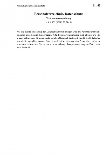 E.1.65 Personalverzeichnis. Datenschutz