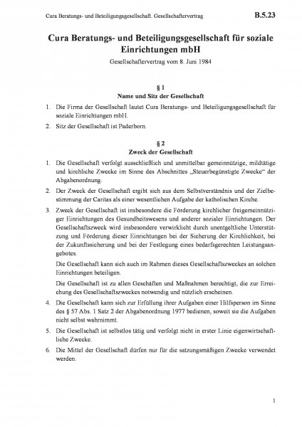 B.5.23 Cura Beratungs- und Beteiligungsgesellschaft. Gesellschaftervertrag