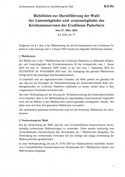 B.8.35c Kirchensteuerrat. Richtlinien zur Durchführung der Wahl