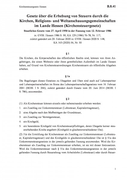 B.8.41 Kirchensteuergesetz Hessen