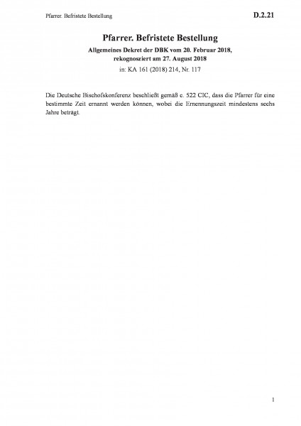 D.2.21 Pfarrer. Befristete Bestellung