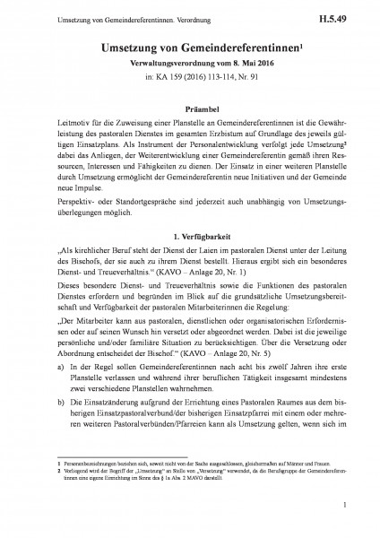 H.5.49 Umsetzung von Gemeindereferentinnen. Verordnung