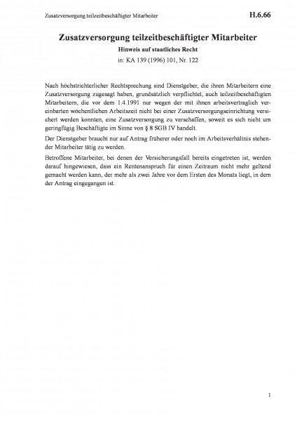 H.6.66 Zusatzversorgung teilzeitbeschäftigter Mitarbeiter