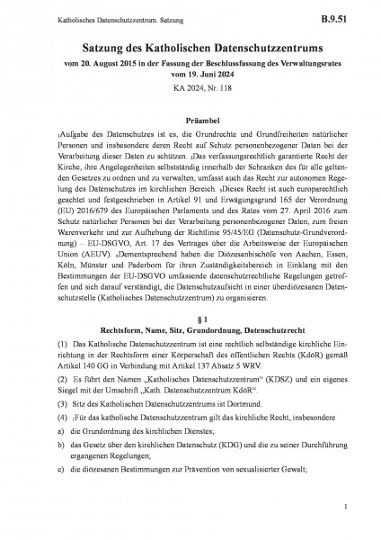 B.9.51 Katholisches Datenschutzzentrum. Satzung