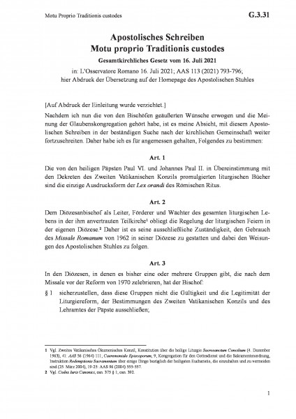 G.3.31 Motu Proprio Traditionis custodes
