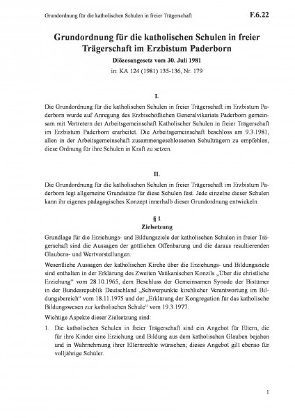 F.6.22 Grundordnung für die katholischen Schulen in freier Trägerschaft