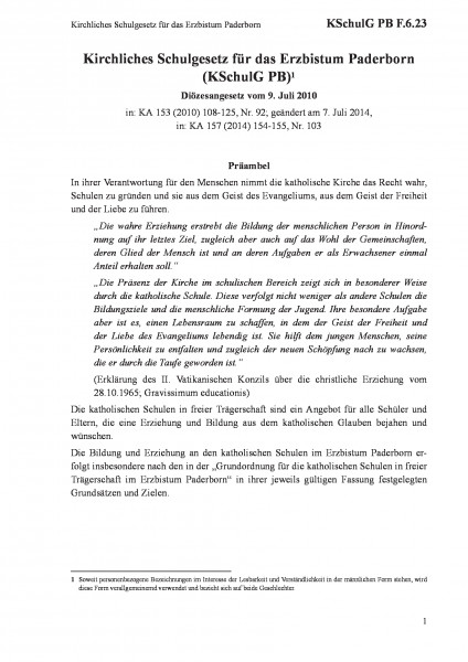 F.6.23 Kirchliches Schulgesetz für das Erzbistum Paderborn