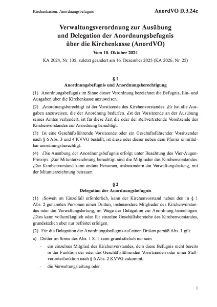D.3.24c Kirchenkassen. Anordnungsbefugnis