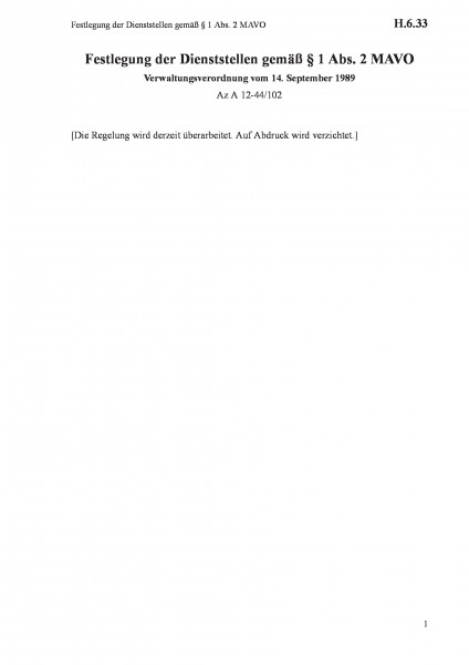 H.6.33 Festlegung der Dienststellen gemäß § 1 Abs. 2 MAVO