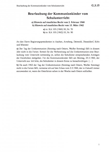 G.3.15 Beurlaubung der Kommunionkinder vom Schulunterricht