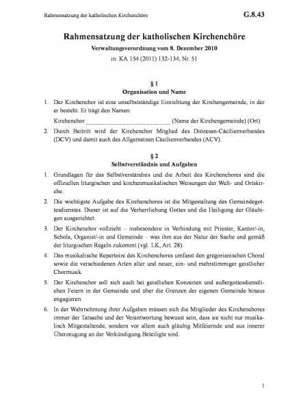 G.8.43 Rahmensatzung der katholischen Kirchenchöre