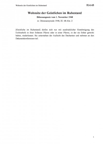 H.4.43 Wohnsitz der Geistlichen im Ruhestand