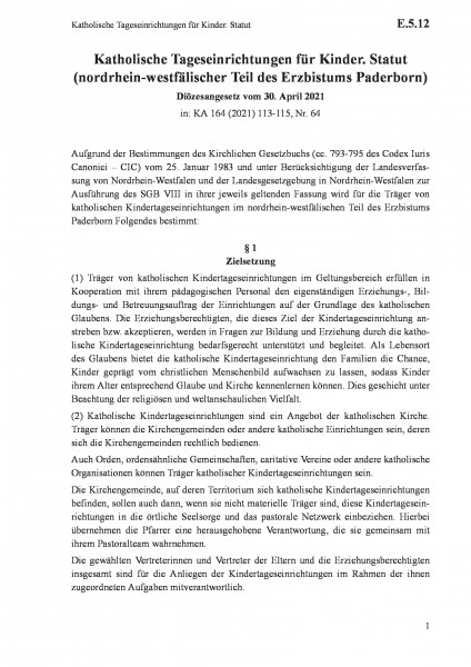 E.5.12 Katholische Tageseinrichtungen für Kinder. Statut