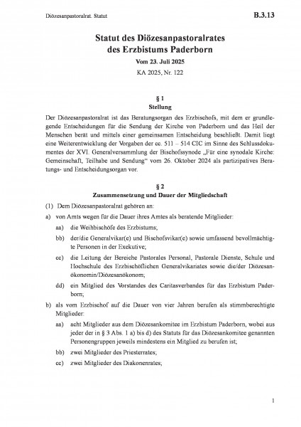B.3.13 Diözesanpastoralrat. Statut