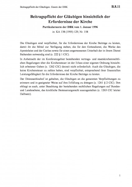 B.8.11 Beitragspflicht der Gläubigen. Gesetz der DBK