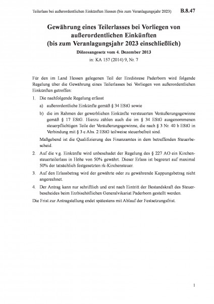 B.8.47 Teilerlass bei außerordentlichen Einkünften Hessen (bis zum Veranlagungsjahr 2023)