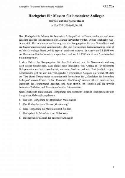 G.3.23a Hochgebet für Messen für besondere Anliegen