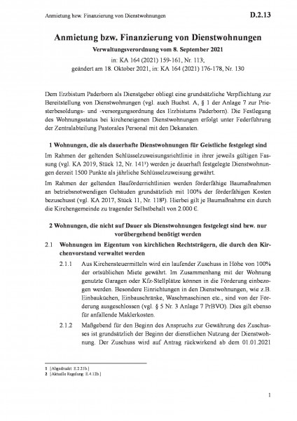 D.2.13 Anmietung bzw. Finanzierung von Dienstwohnungen