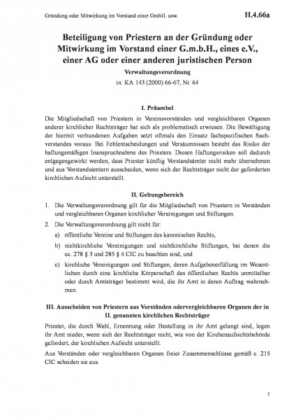 H.4.66a Gründung oder Mitwirkung im Vorstand einer GmbH. usw.