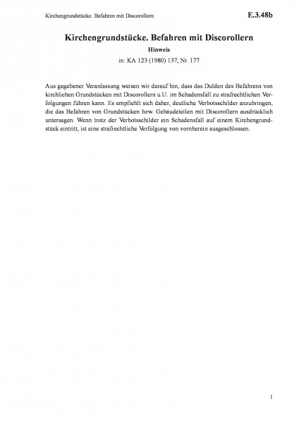 E.3.48b Kirchengrundstücke. Befahren mit Discorollern