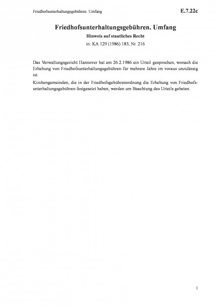 E.7.22c Friedhofsunterhaltungsgebühren. Umfang