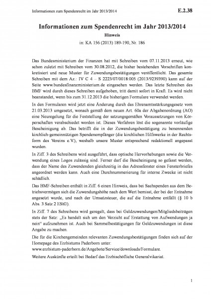 E.2.38 Informationen zum Spendenrecht im Jahr 2013/2014