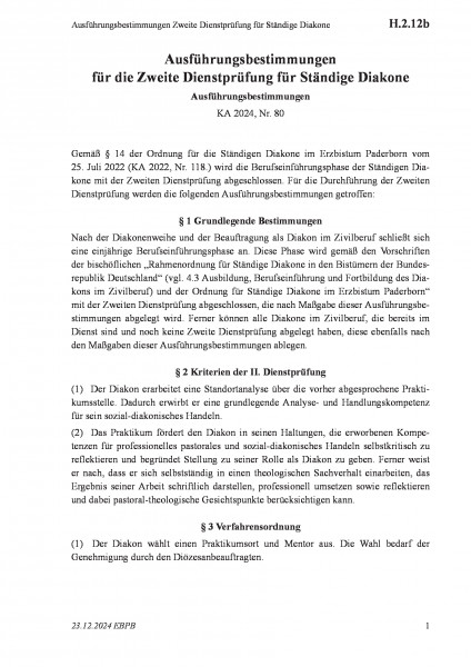 H.2.12b Ausführungsbestimmungen Zweite Dienstprüfung für Ständige Diakone
