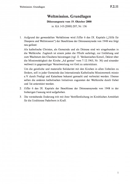 F.2.11 Weltmission. Grundlagen