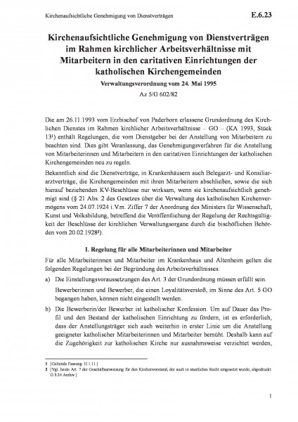 E.6.23 Kirchenaufsichtliche Genehmigung von Dienstverträgen