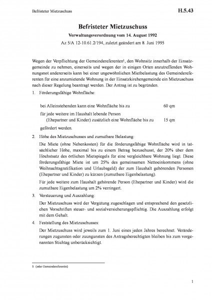 H.5.43 Befristeter Mietzuschuss