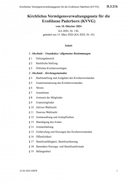 D.3.21b Kirchliches Vermögensverwaltungsgesetz für die Erzdiözese Paderborn (KVVG)