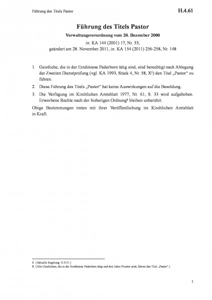 H.4.61 Führung des Titels Pastor