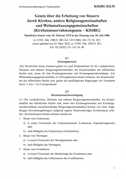 B.8.52 Kirchensteuerrahmengesetz Niedersachsen