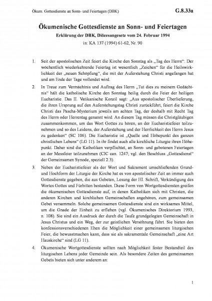 G.8.33a Ökum. Gottesdienste an Sonn- und Feiertagen (DBK)