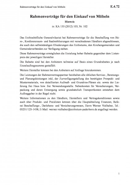 E.4.72 Rahmenverträge für den Einkauf von Möbeln