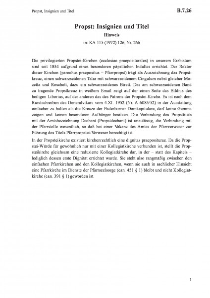 B.7.26 Propst, Insignien und Titel