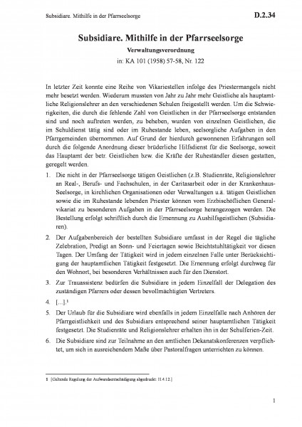 D.2.34 Subsidiare. Mithilfe in der Pfarrseelsorge