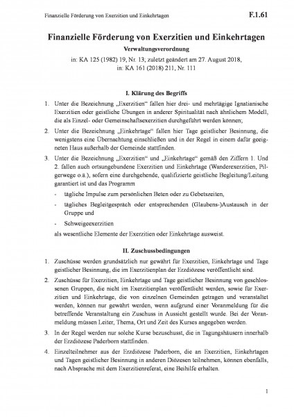 F.1.61 Finanzielle Förderung von Exerzitien und Einkehrtagen