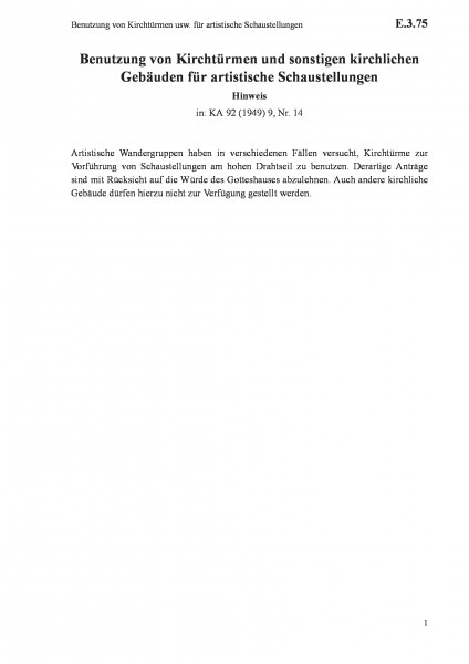 E.3.75 Benutzung von Kirchtürmen usw. für artistische Schaustellungen